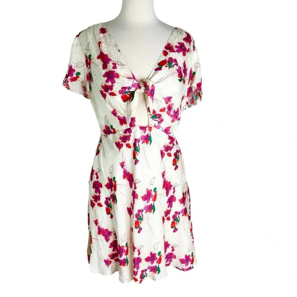Ba&sh Floral Jacquard Tie Front Cut Out Elita Mini Dress Cream Size 10 NWT - Picture 5 of 13